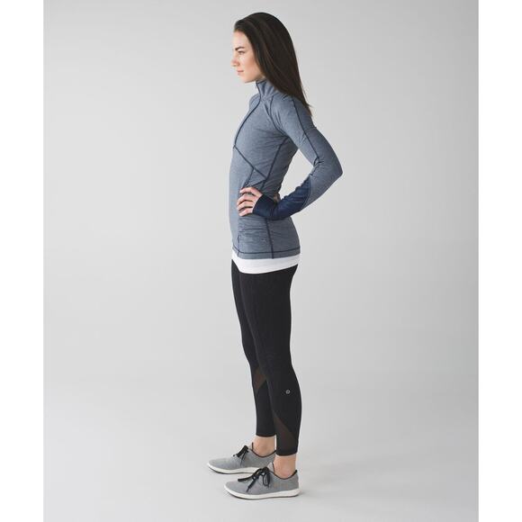 Lululemon Kriss Cross 1/2 Zip Pullover Heathered Inkwell Blue Thumbholes Size 6 - Picture 11 of 16